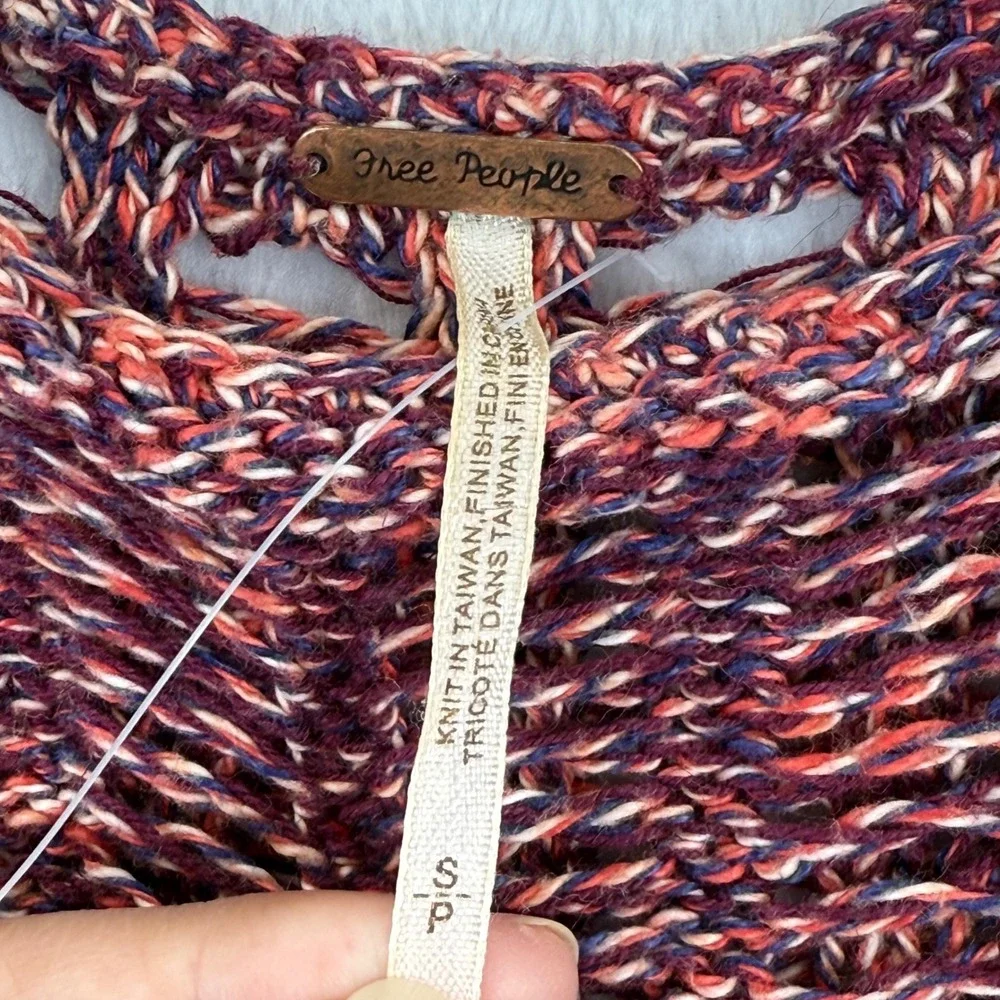 Free People Open Knit Sweater Womens Small Red‎ Blend Relaxed Fit